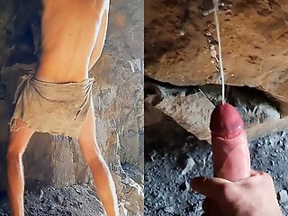 neanderthal masturbates penis cave fire 